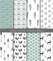 Trendy modern shape doodle backgrounds. Set of seamless abstract hand drawn patterns. vector