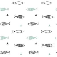 Seamless pattern with simple fishes. Monochrome abstract backgrounds vector