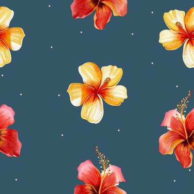 Summer seamless pattern of orchid. Watercolor tropical background. Floral pattern