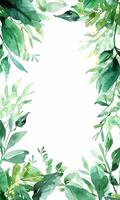 Watercolor frame with fresh greenery. Summertime background. Botanical illustration vector