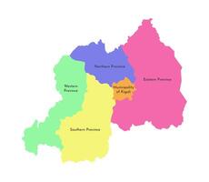isolated illustration of simplified administrative map of Rwanda. Borders and names of the regions. Multi colored silhouettes vector
