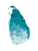 isolated illustration of simplified administrative map of Sri Lanka. Borders and names of the regions. Colorful blue khaki silhouettes vector