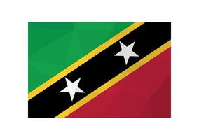 illustration. Official ensign of Saint Kitts and Nevis. National flag with stars and green, red, black colors. Creative design in low poly style with triangular shapes. vector