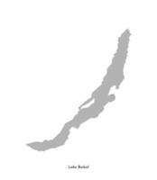isolated simplified illustration icon with grey shape of Lake Baikal map, located in Siberia, Russia. White background vector