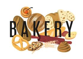 Bread top view bakery. Loaf, Baguette vector