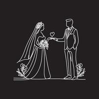 Continuous line drawing of bride and groom at wedding vector