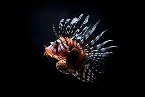 Red lionfish - one of the dangerous coral reef fish. Neural network photo
