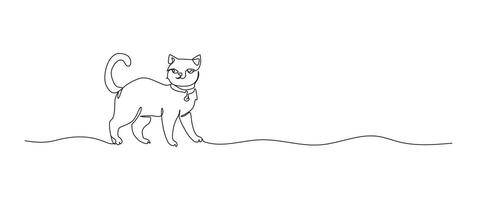 Cat continuous one line drawing, single line art element, minimalist sketch line illustration, halloween spooky concept vector