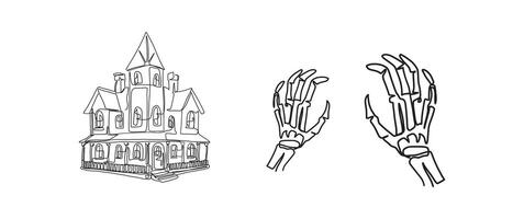 Haunted house, ghost hands continuous one line drawing, single line art element, minimalist sketch line illustration, halloween spooky concept vector