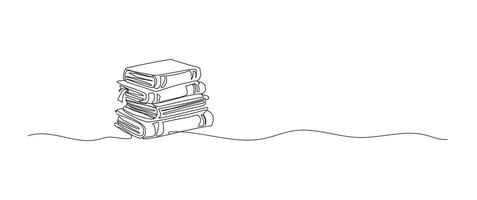 Stack of books continuous one line drawing, single line art element, minimalist sketch line illustration, back to school concept vector