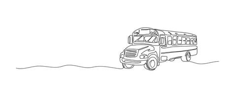 School bus continuous one line drawing, single line art element, minimalist sketch line illustration, back to school concept vector