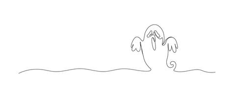 Ghost continuous one line drawing, single line art element, minimalist sketch line illustration, halloween spooky concept vector