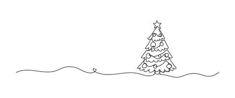 Christmas tree continuous one line drawing, single line art element, minimalist sketch line illustration, christmas winter new year concept vector