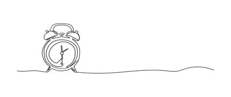 Clock continuous one line drawing, single line art element, minimalist sketch line illustration, back to school concept vector