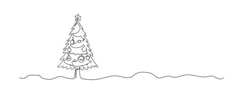 Christmas tree continuous one line drawing, single line art element, minimalist sketch line illustration, christmas winter new year concept vector