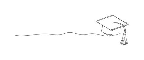 Graduation cap continuous one line drawing, single line art element, minimalist sketch line illustration, back to school concept vector
