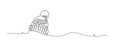 Winter hat continuous one line drawing, single line art element, minimalist sketch line illustration, christmas winter new year concept vector
