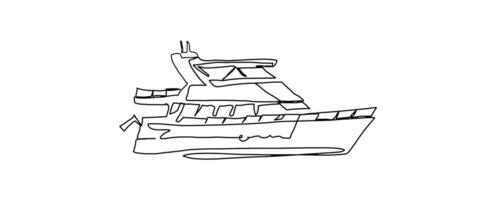 Yacht boat continuous one line drawing, single line art element, minimalist sketch line illustration, summer holiday concept vector