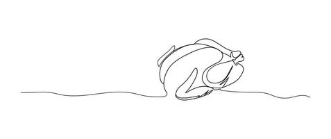 Toasted turkey continuous one line drawing, single line art element, minimalist sketch line illustration, autum and thanksgiving concept vector