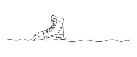 Ice skate continuous one line drawing, single line art element, minimalist sketch line illustration, christmas winter new year concept vector