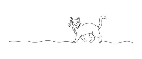 Cat continuous one line drawing, single line art element, minimalist sketch line illustration, halloween spooky concept vector