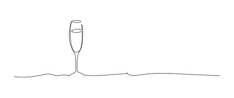 Champagne wind glass continuous one line drawing, single line art element, minimalist sketch line illustration, christmas winter new year concept vector