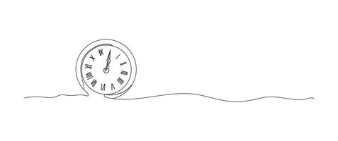 Clock countdown time continuous one line drawing, single line art element, minimalist sketch line illustration, christmas winter new year concept vector
