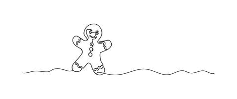 Gingerbread man cookie continuous one line drawing, single line art element, minimalist sketch line illustration, christmas winter new year concept vector