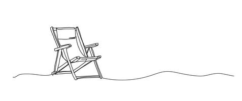 Beach chair continuous one line drawing, single line art element, minimalist sketch line illustration, summer travel holiday concept vector