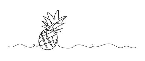 Pineapple fruit continuous one line drawing, single line art element, minimalist sketch line illustration, summer travel holiday concept vector