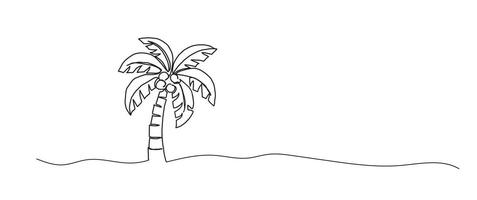 Palm tree continuous one line drawing, single line art element, minimalist sketch line illustration, summer travel holiday concept vector
