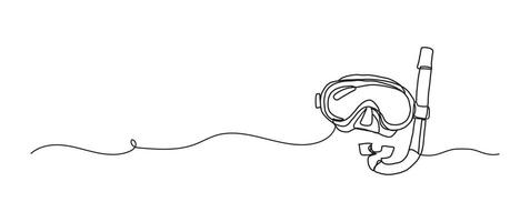 Snorkel mask continuous one line drawing, single line art element, minimalist sketch line illustration, summer travel holiday concept vector