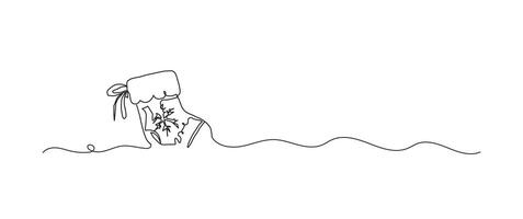 Santa sock continuous one line drawing, single line art element, minimalist sketch line illustration, christmas winter new year concept vector