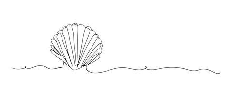 Seashell continuous one line drawing, single line art element, minimalist sketch line illustration, summer travel holiday concept vector