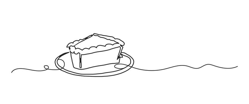 Pumpkin pie continuous one line drawing, single line art element, minimalist sketch line illustration, autum and thanksgiving concept vector