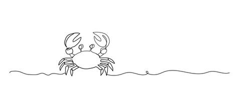 Sea crab continuous one line drawing, single line art element, minimalist sketch line illustration, summer travel holiday concept vector