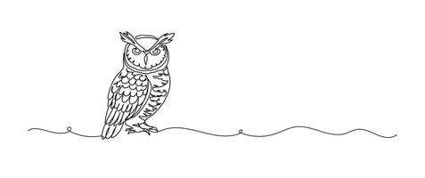Owl bird continuous one line drawing, single line art element, minimalist sketch line illustration, autum and thanksgiving concept vector