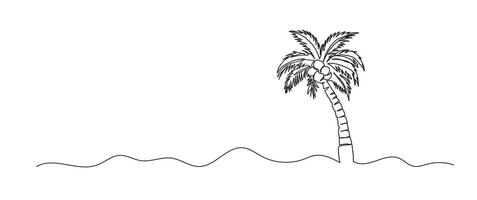 Palm tree continuous one line drawing, single line art element, minimalist sketch line illustration, summer travel holiday concept vector