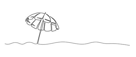 Beach umbrella continuous one line drawing, single line art element, minimalist sketch line illustration, summer travel holiday concept vector