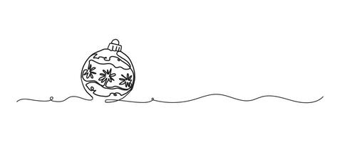 Christmas ball ornament continuous one line drawing, single line art element, minimalist sketch line illustration, christmas winter new year concept vector