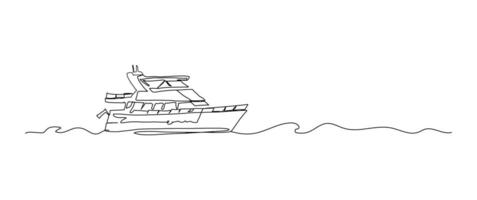 Boat yacht continuous one line drawing, single line art element, minimalist sketch line illustration, summer travel holiday concept vector