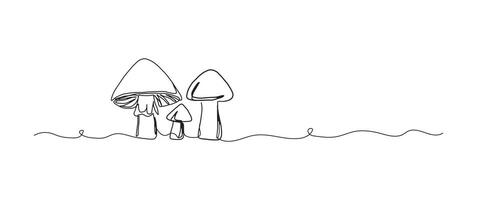 Mushroom continuous one line drawing, single line art element, minimalist sketch line illustration, autum and thanksgiving concept vector
