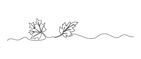 Maple leaves continuous one line drawing, single line art element, minimalist sketch line illustration, autum and thanksgiving concept vector