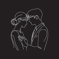 Continuous line drawing of bride and groom at wedding vector