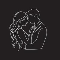 Continuous line drawing of bride and groom at wedding vector