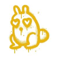 Graffiti spray paint Weird Rabbit with heart shaped eyes Isolated. Textured sprayed hand drawn illustration. vector