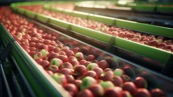 food factory assembly line with apples. Neural network photo