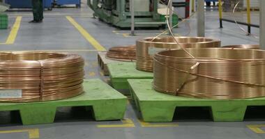 Coiled Copper Pipe in Large Workshop of Refrigerator Factory video