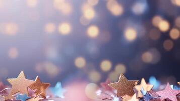 Festive Christmas background. Elegant abstract background with bokeh defocused lights and stars. Neural network photo