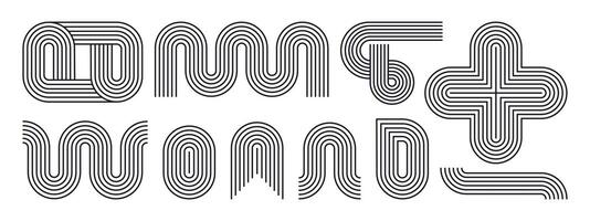 Geometric arch shapes. Abstract bauhaus striped figures, minimalist line memphis design elements flat illustration set. Modern contemporary shapes vector